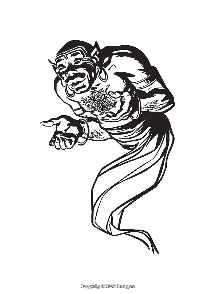 Black And White Line Art of Mythical Genie Illustration