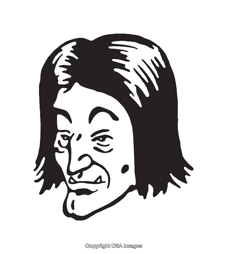 Black and White Line Art Illustration of Expressive Human Face