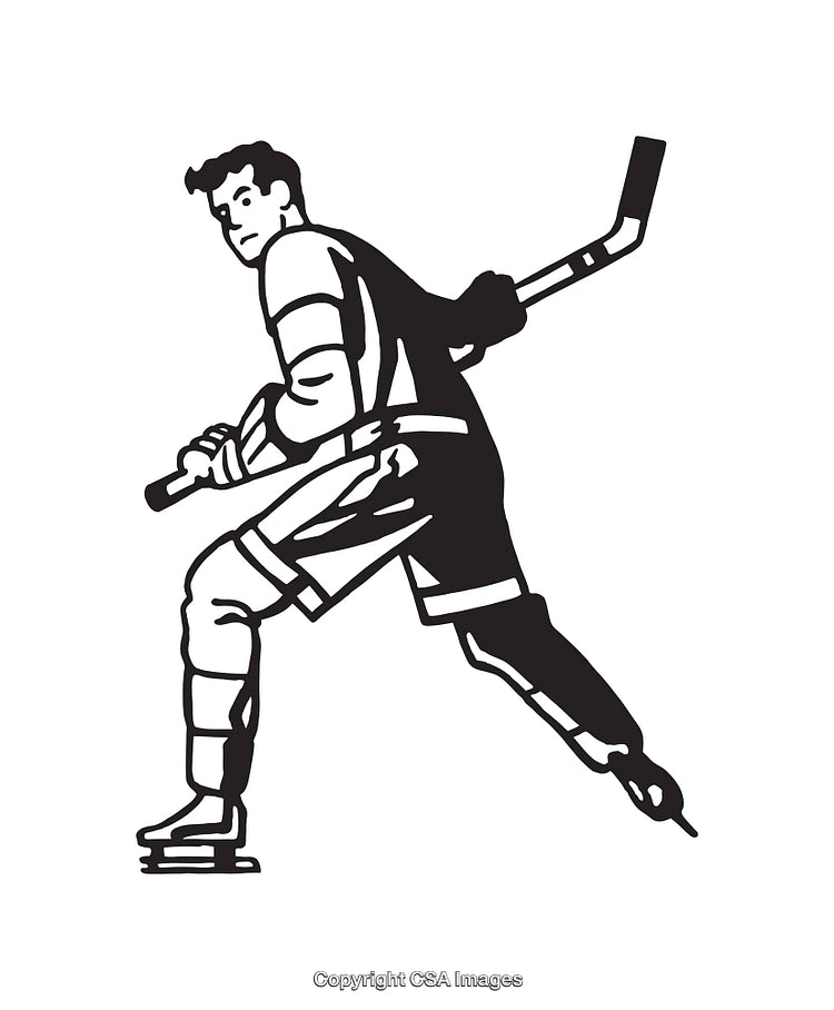 Black and White Illustration of a Hockey Player in Action