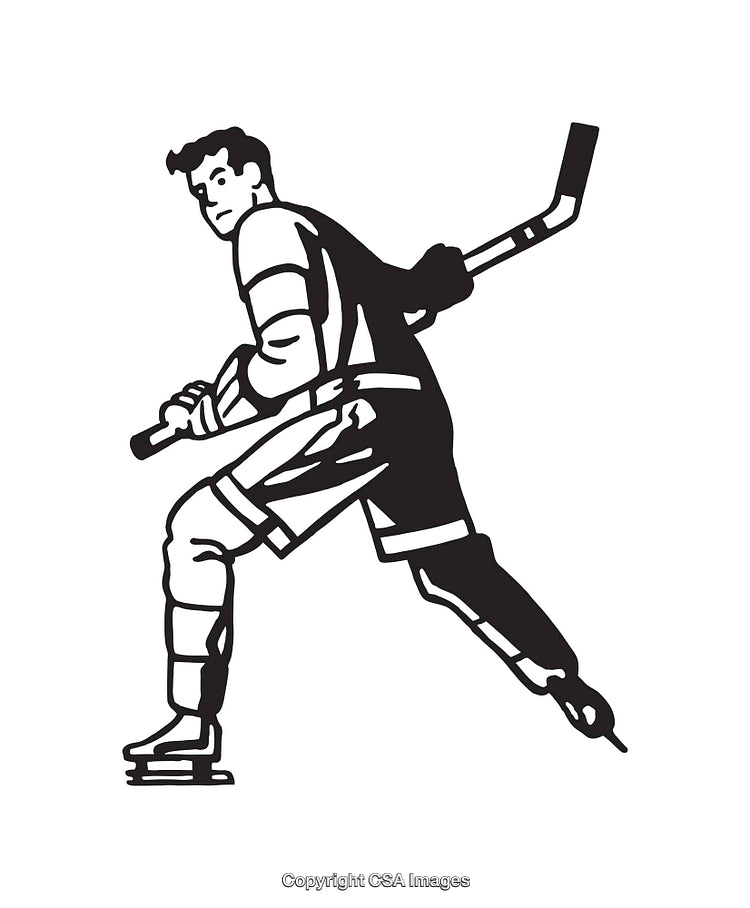 Black and White Illustration of a Hockey Player in Action