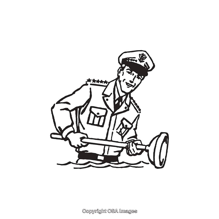 Vintage Line Art of Officer Plunging in Action Illustration