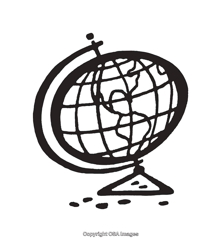 Black And White Line Art Illustration of a Globe