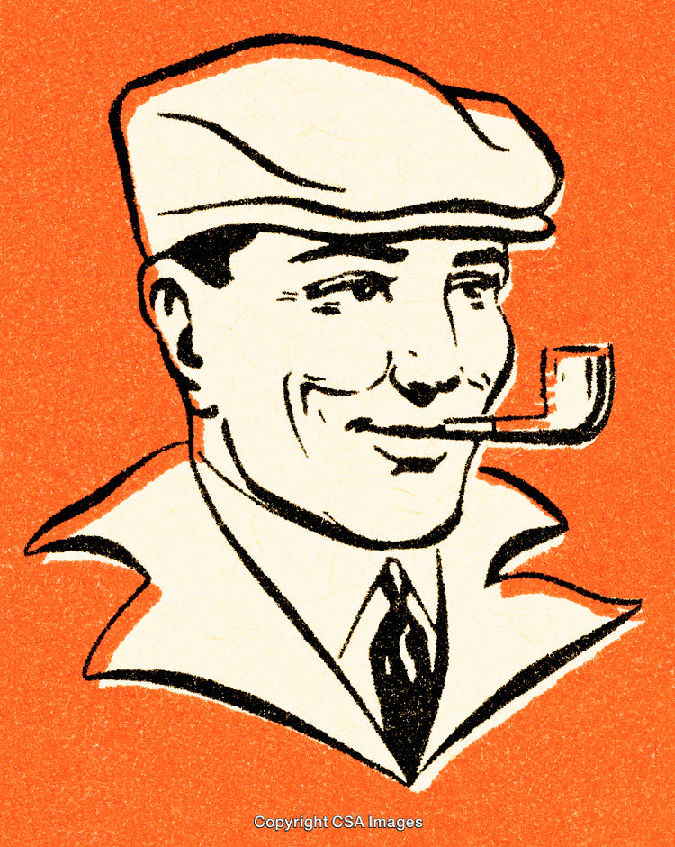 Vintage Style Illustration of Smiling Man with Cap and Pipe