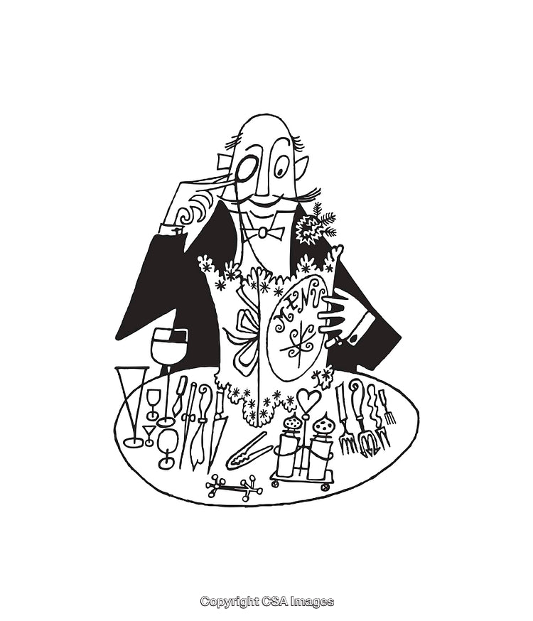 Elegant Line Art Illustration of a Celebratory Dining Scene