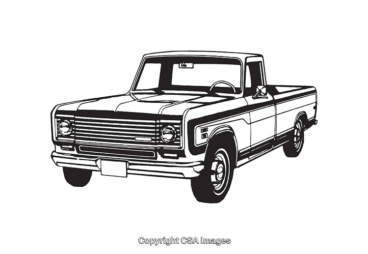 Classic Pickup Truck Black and White Line Art Illustration