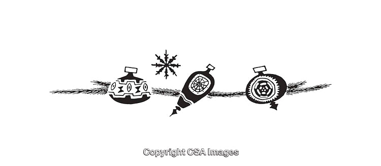 Black and White Abstract Line Art of Christmas Decorations