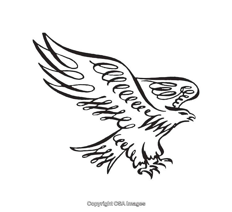 Black and White Line Art of an Eagle in Flight Design