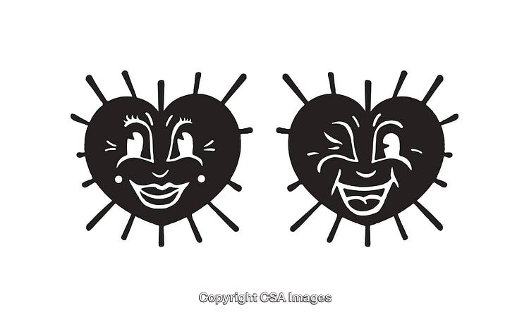 Two Black And White Heart Faces with Expressive Emotions