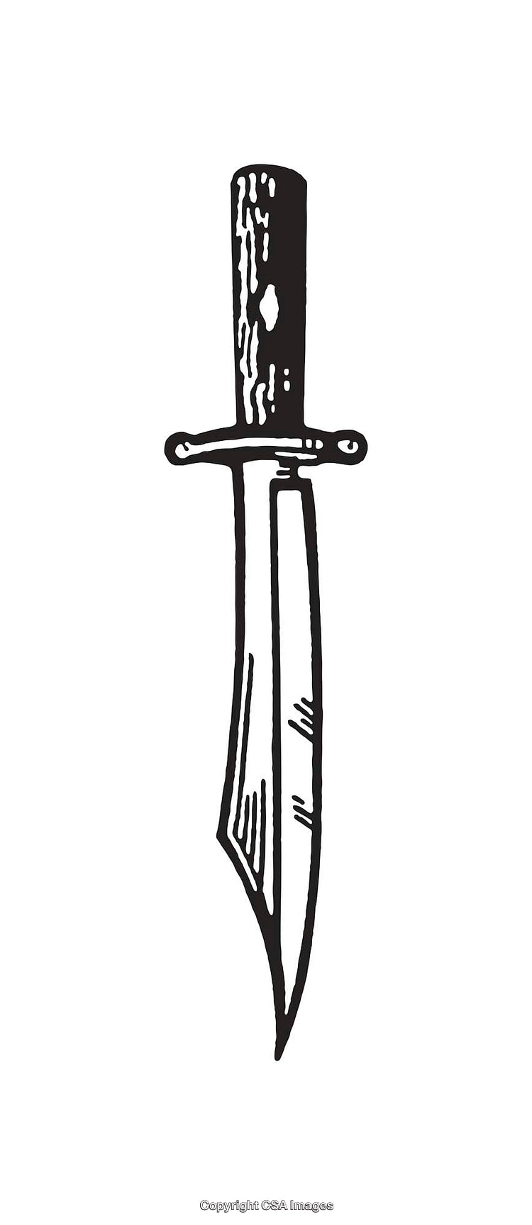Black And White Line Art Illustration of a Knife with Detailed Handle
