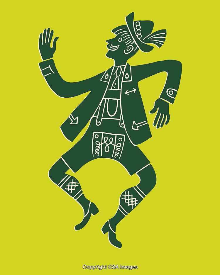 Traditional Bavarian Folklore Character in Green Color Line Art Illustration