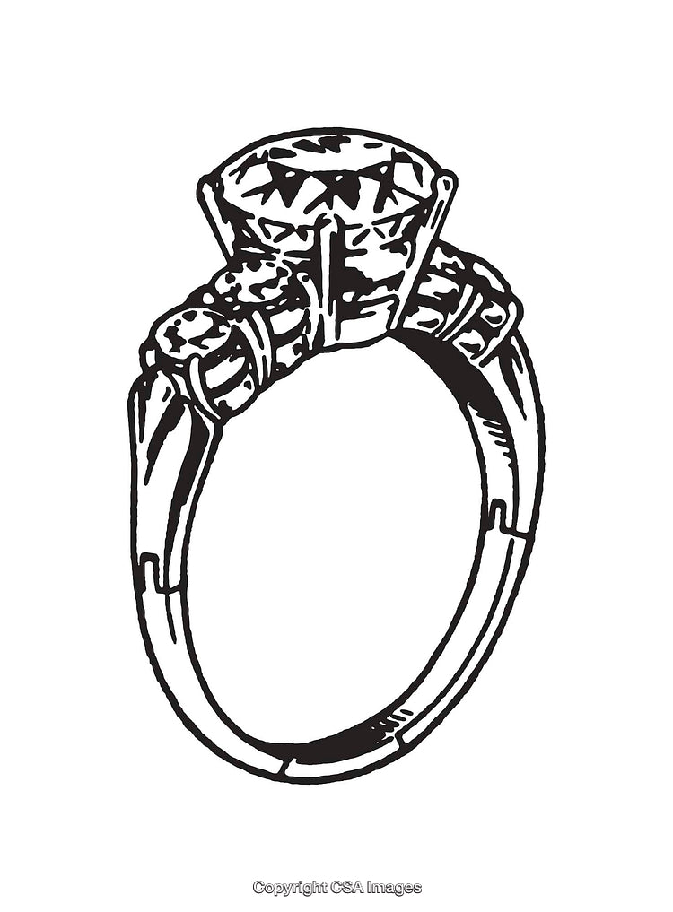 Elegant Black and White Line Drawing of a Diamond Ring