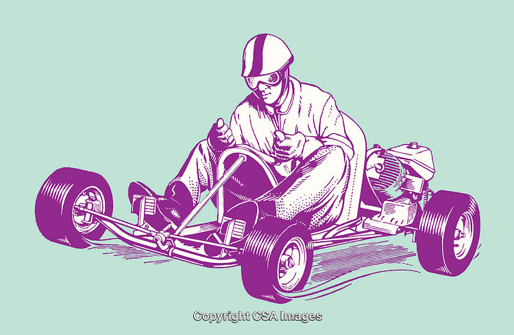 Vintage Style Racing Go-Kart Line Art Illustration in Purple Shades