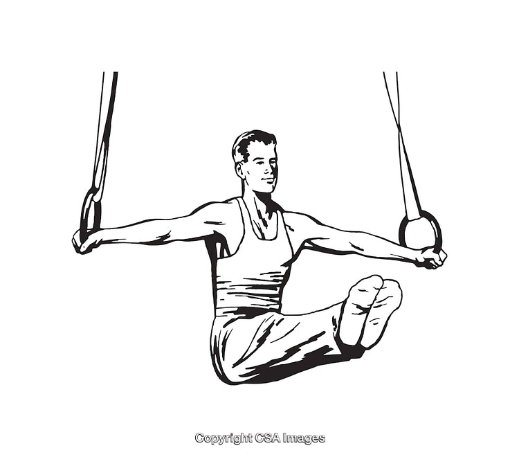 Black and White Line Art Gymnast on Rings Performing Exercise