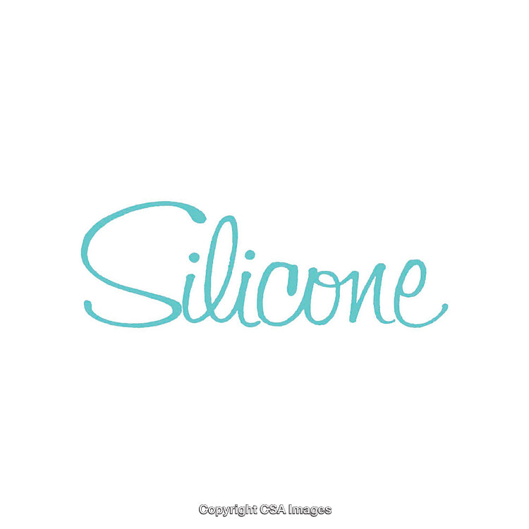 Turquoise Handwritten 'Silicone' Text on a White Background