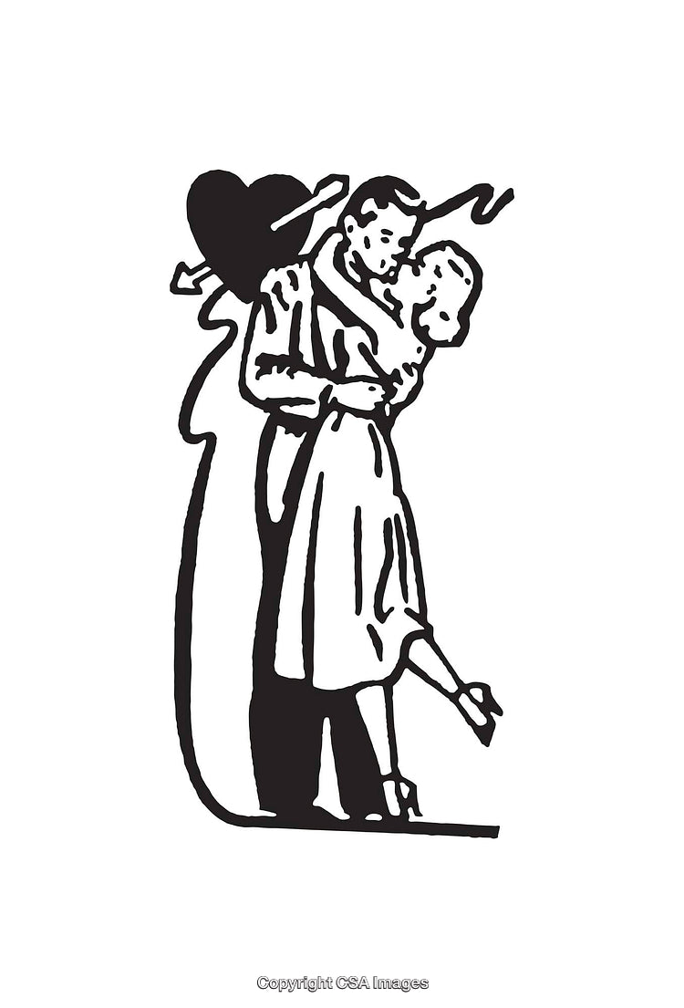Romantic Black and White Line Art of a Couple Embracing