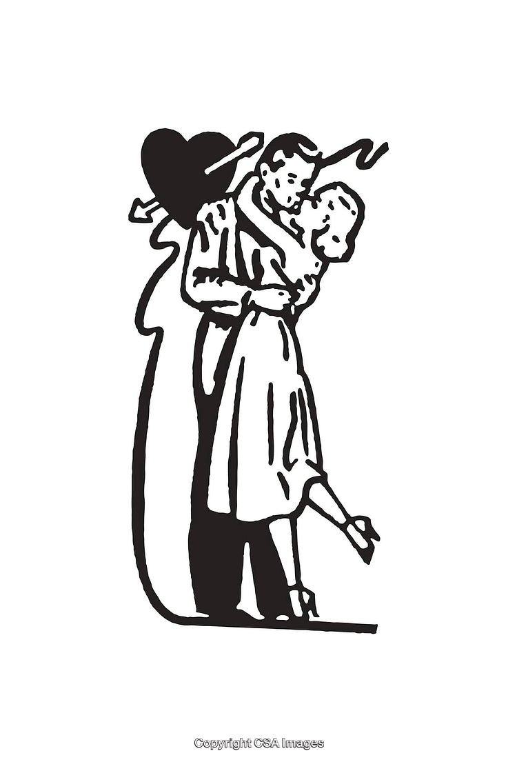 Romantic Black and White Line Art of a Couple Embracing