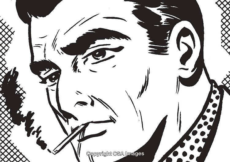 Retro Pop Art Illustration of a Male Character in Monochrome Style