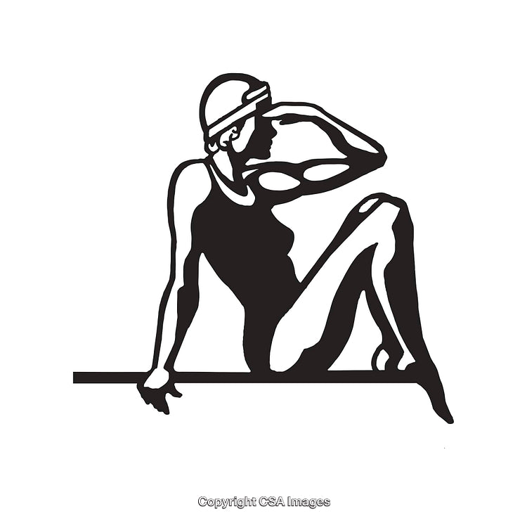 Stylish Black and White Line Art Female Athlete Illustration in Swimwear