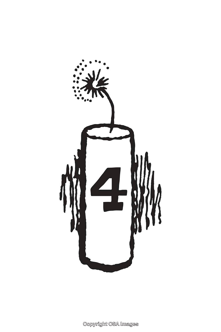 Black and White Line Art Illustration of a Number Four Dynamite Stick