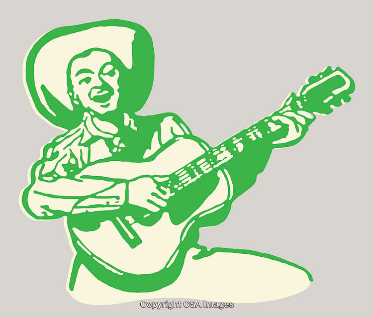 Illustration of a Musician Playing Guitar in a Cowboy Hat