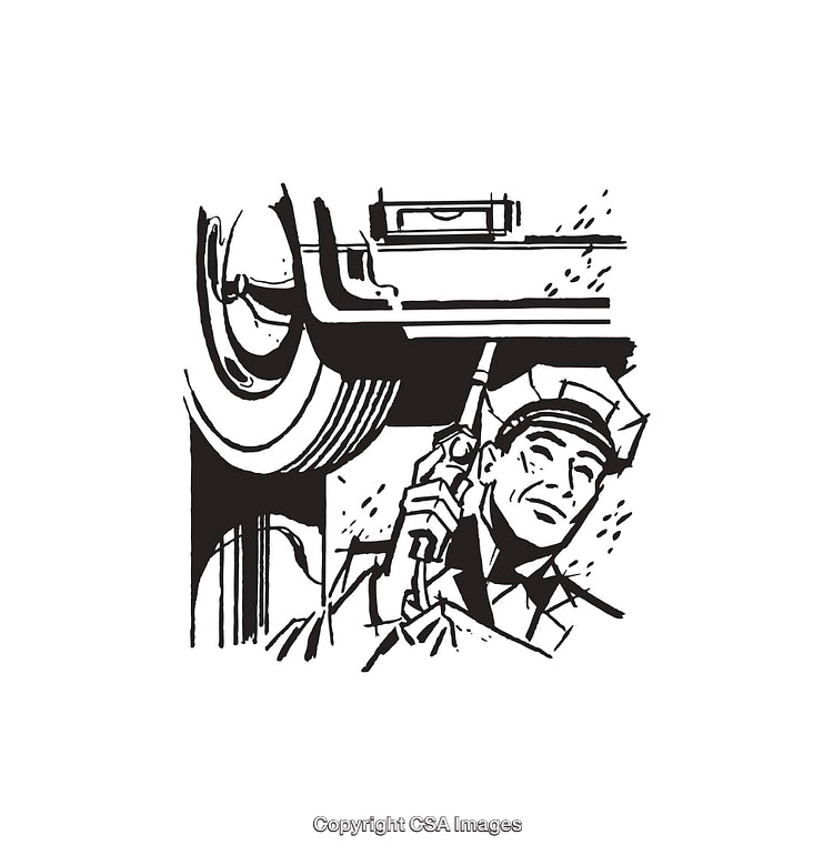 Black and White Art of a Policeman with a Handgun in Action