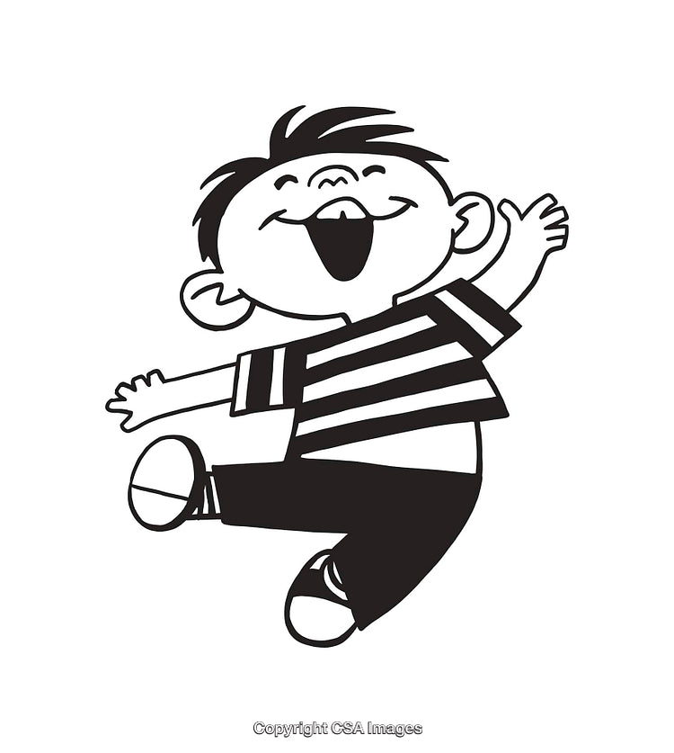Black and White Line Art of a Happy Jumping Child