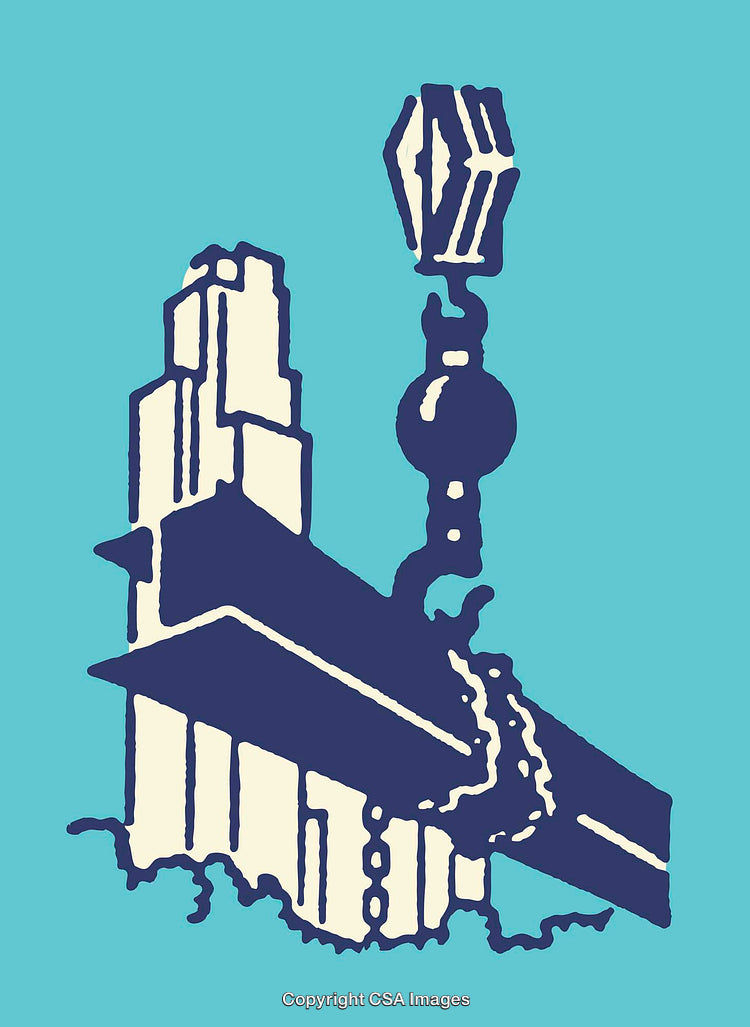 Architectural Line Art Illustration with Vibrant Colors and Abstract Design