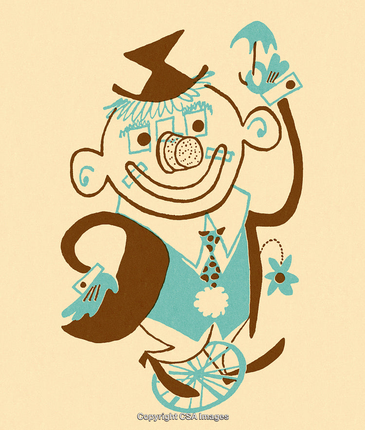 Charming Hand-Drawn Vintage Clown Illustration in Retro Color Scheme