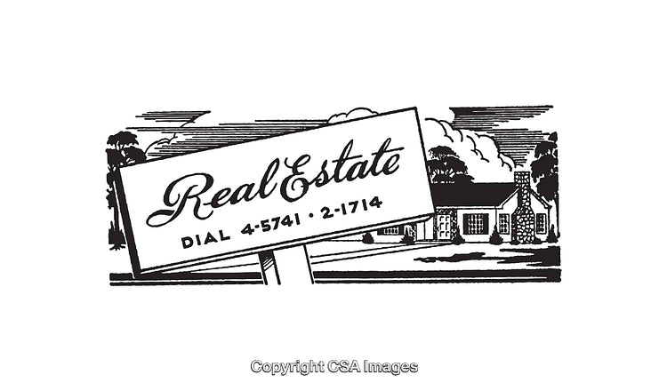 Black and White Real Estate Sign with Residential Background