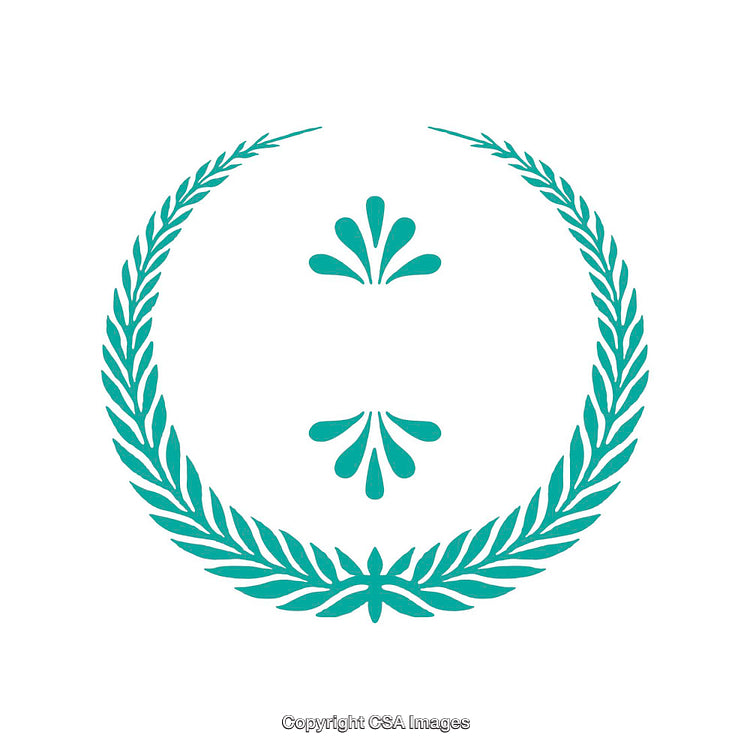 Elegant Turquoise Wreath and Flourish Symbol on White Background