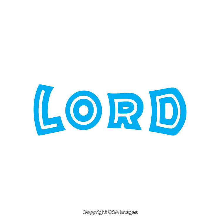 Blue Text Saying Lord in Bold Playful Typeface on White Background
