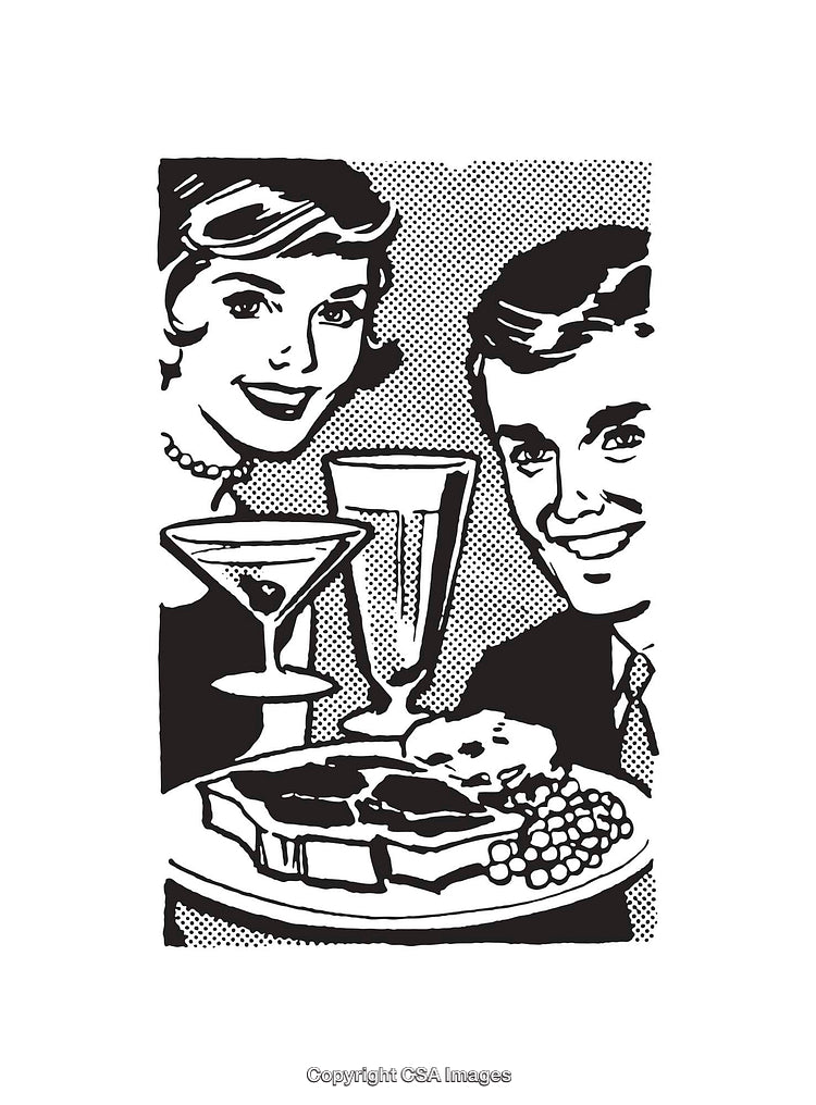 Classic Black and White Line Art of Dining and Socializing