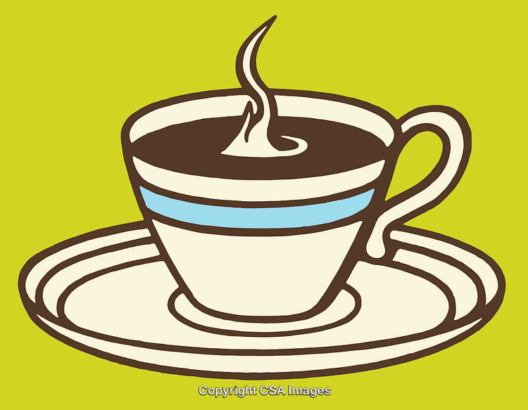 Simplistic Line Art Illustration of a Steaming Coffee Cup on Bright Background