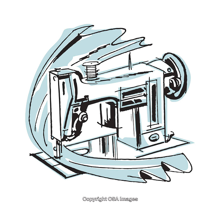 Illustrated Artistic Depiction of a Vintage Sewing Machine in Colorful Style