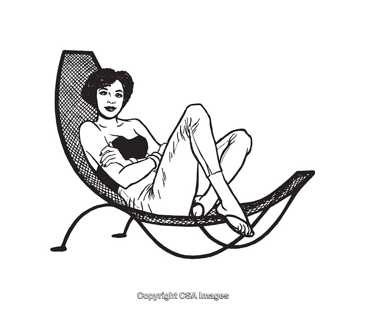 Black and White Illustration of a Relaxing Woman in a Curved Chair