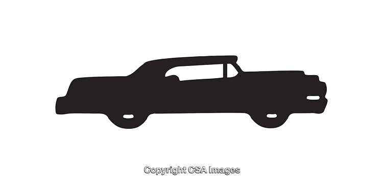 Black Silhouette of a Vintage Car Isolated on White Background