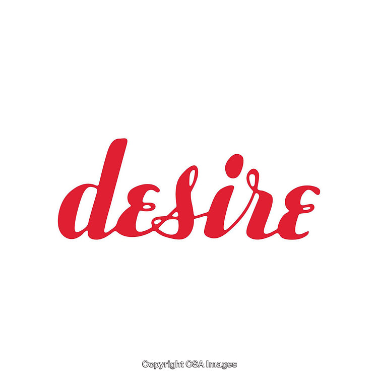 Red Calligraphy Text Showing the Word 'Desire' on White Background