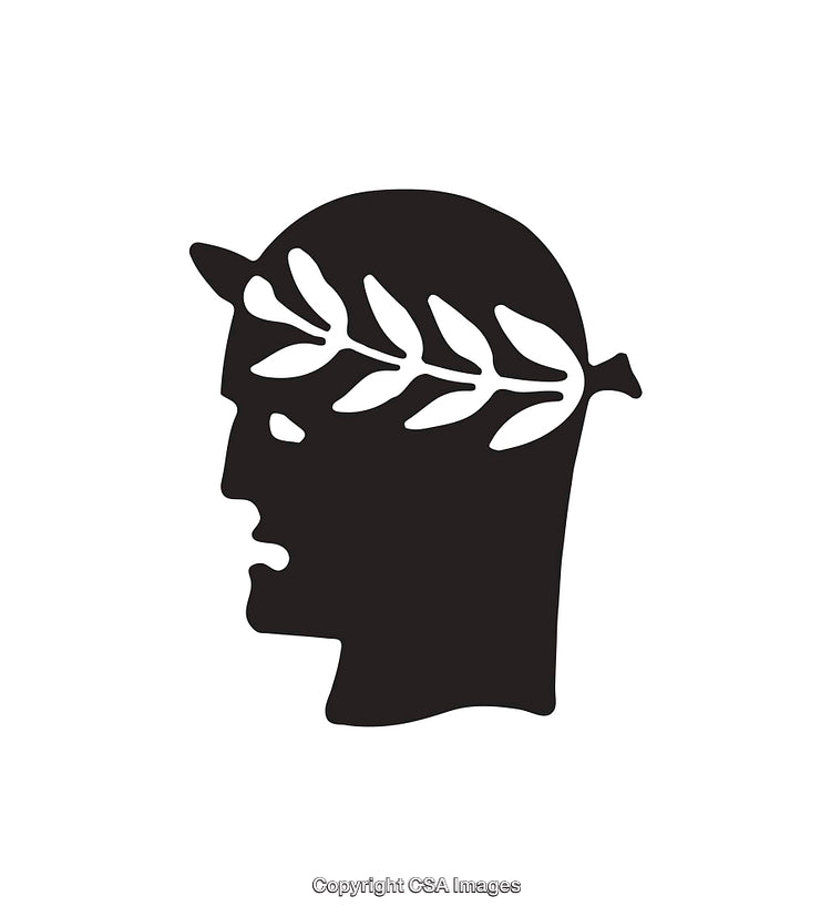 Black and White Silhouette of a Laurel-Adorned Head Profile