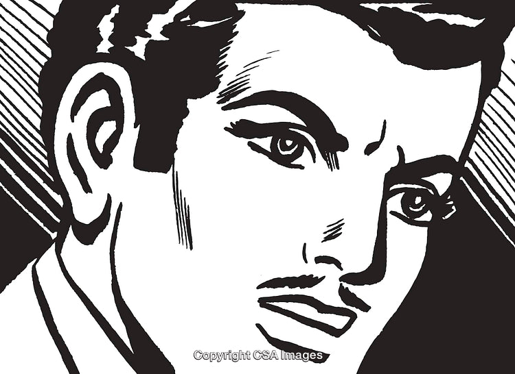 Vintage Black and White Illustration of a Cartoon Man's Face