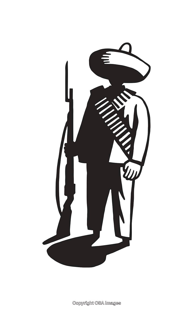 Black and White Illustration of a Revolution Soldier with a Rifle