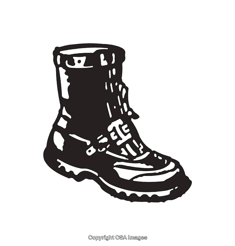 Monochrome Line Art Illustration of a Sturdy Hiking Boot Design