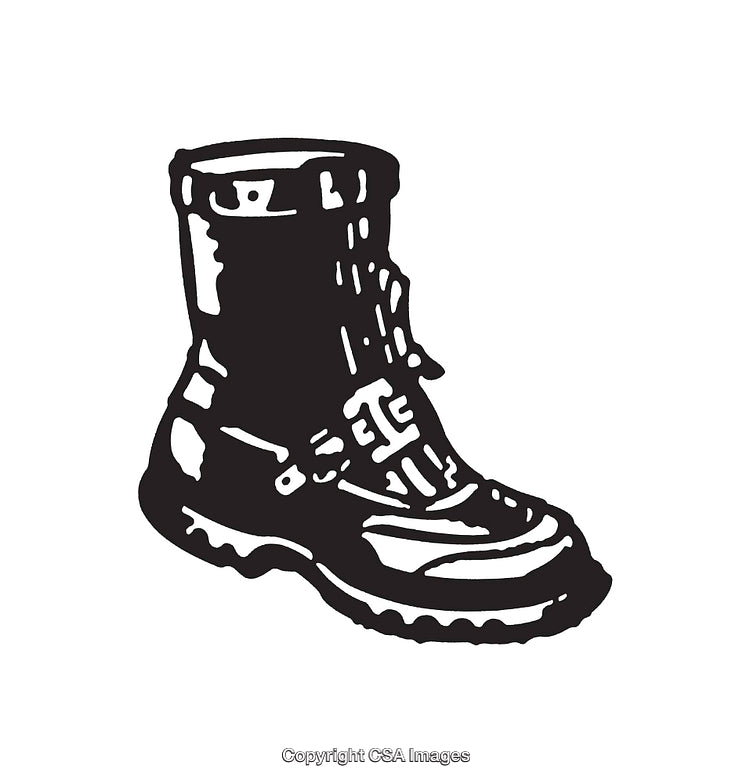 Monochrome Line Art Illustration of a Sturdy Hiking Boot Design