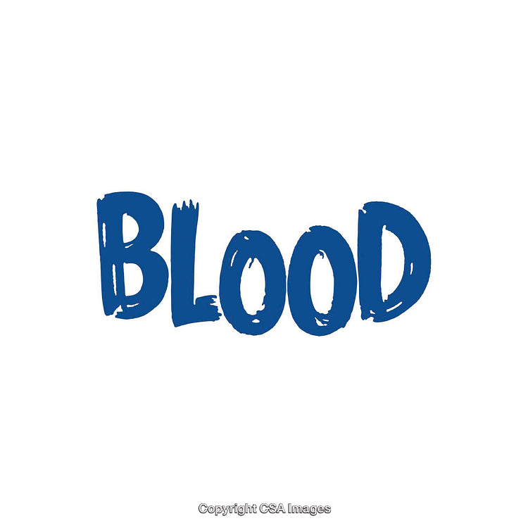 Blue Handwritten Blood Text on a White Background