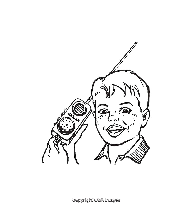 Vintage Illustration of a Happy Child Using a Device with Antenna