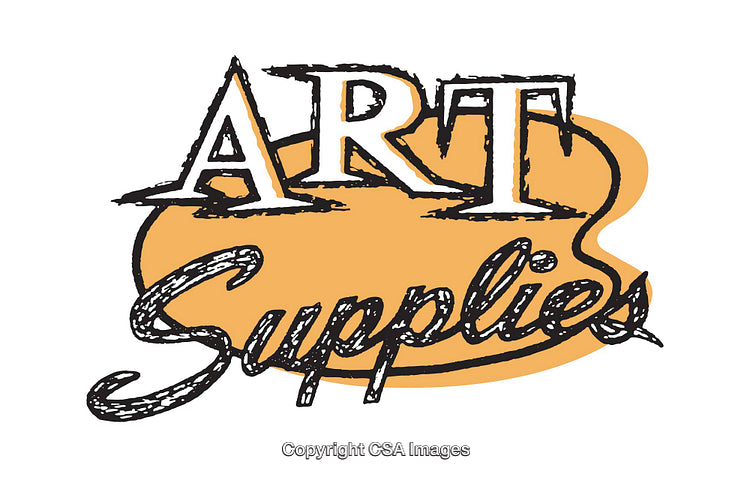 Art Supplies Text Illustration with Vibrant Orange Palette Design