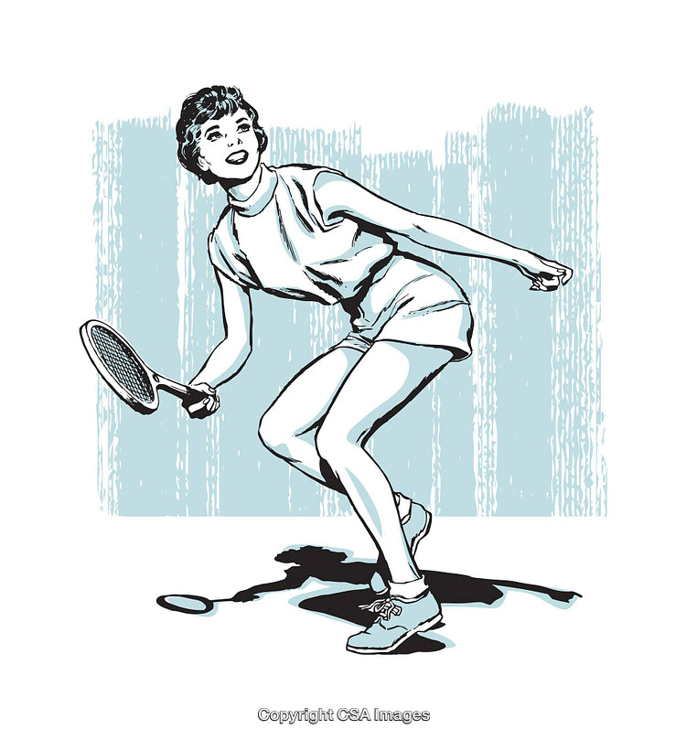 Vintage Style Illustration of Woman Playing Tennis With Focus and Energy