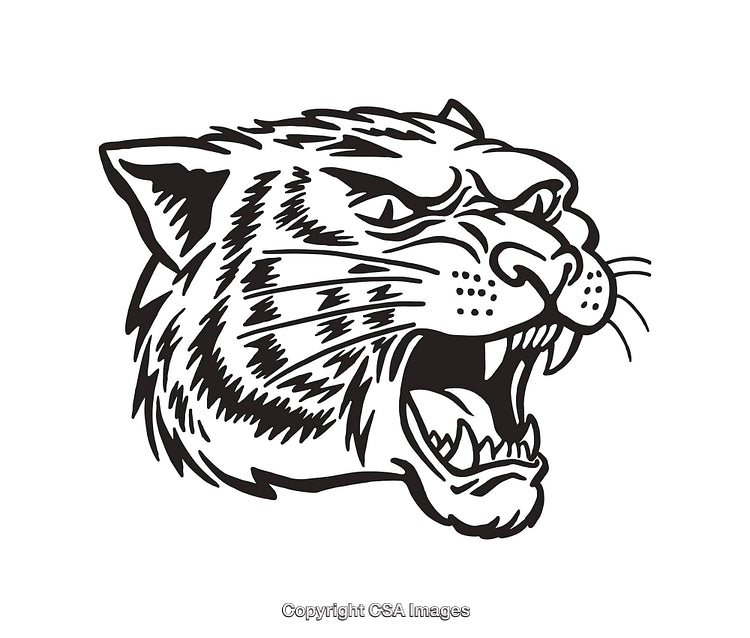 Fierce Tiger Head in Black and White Line Art Illustration