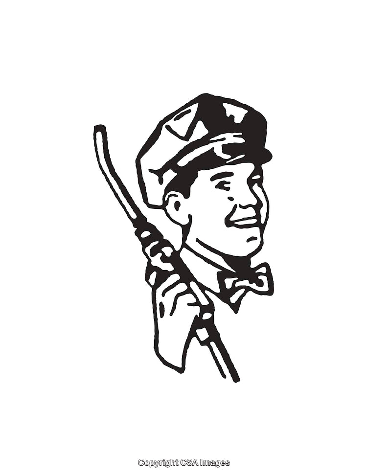 Vintage Black and White Illustration of Smiling Worker in Uniform