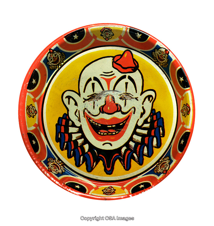 Colorful Vintage Clown-Themed Plate With Retro Circular Design