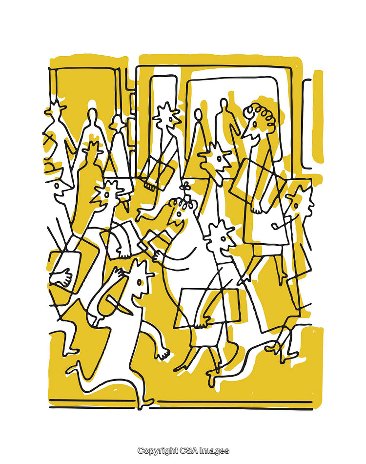 Dynamic Illustration of Figures in a Crowd with Vibrant Colors